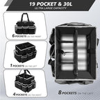 Large Rolling Cleaning Caddy Bag, Cleaning Caddy with Wheels with Detachable Trolley for Housekeepers, Water Resistant Cleaner Supplies Organizer with Wheels for Kitchen, Car, Picnic (Black-Grey)