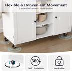 Kitchen Island on Wheels, Rolling Kitchen Island with Drop Leaf and 2 Drawers, Mobile Kitchen Cart Table Storage Cabinet with Tower Rack and Spice Rack for Dining Room, Kitchen, White