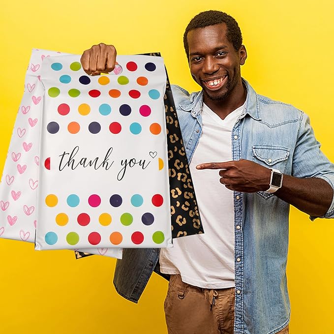 JinRuiKJ Poly Mailers with Handle 14.5x19 Inch 50 Pcs, Easy to Carry Packaging Bags for Small Business, Thank You Shipping Bags with Self Adhesive Strip, Tearproof and Waterproof - Chrysanthemum