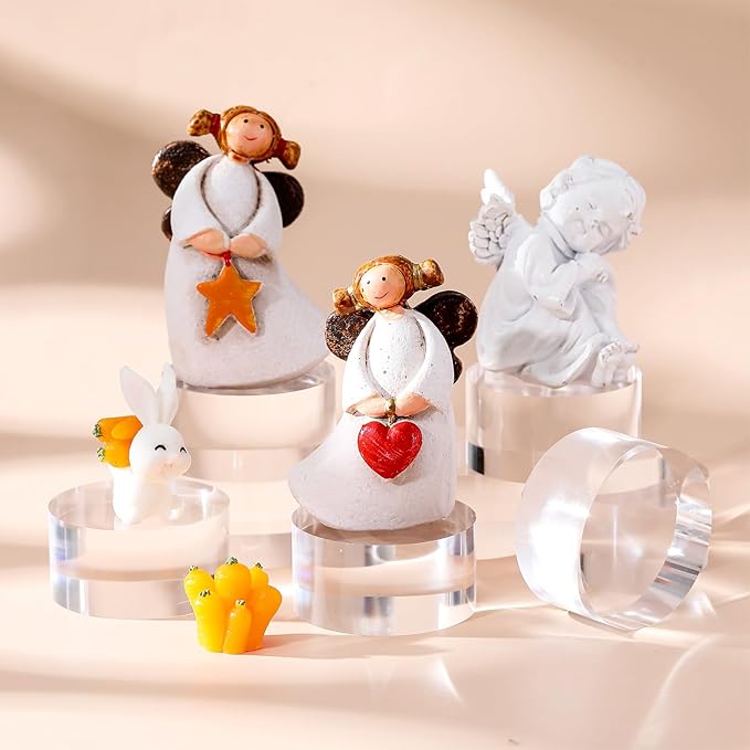 Remerry 8 Pcs Acrylic Round Blocks for Display Clear Polished Blocks for Display Clear Acrylic Edge Polished Base Display Riser for Table Showing Cosmetics Collectibles Figures (2 x 2 x 1 Inches)