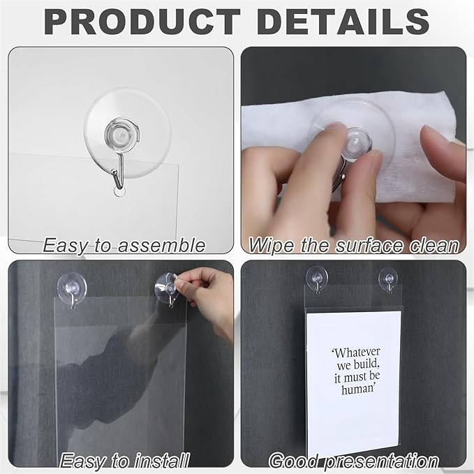 Suzile 8 Pcs Acrylic Window Sign Holder Hanging Acrylic Holder 8.5 x 11 Inch Office Door Signs with Suction Cup Hooks Hangers for Office School Home Store Restaurant