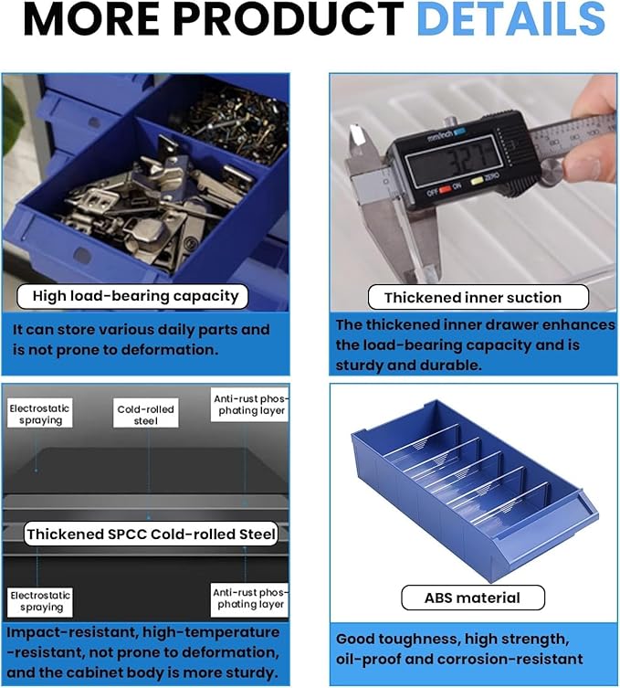 100 Drawer Nut and Bolt Organizer, 21" L X 9" W X 25" H Part Cabinet Bolt and Nut Tool Storage, SPCC Material Bolt Organizer Storage with Shelf and Label for Shop (40 Drawers)