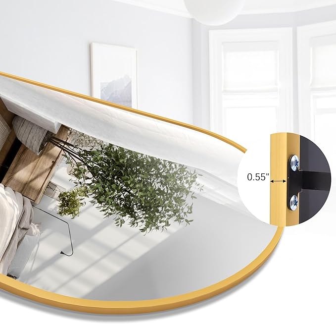 Floor Full Length Mirror, Arched Mirrors Full Length 81"x41" Freestanding Large/with Aluminum Frame & Wall Mounted & Hanging or Leaning & Full Body Mirror for Bedroom, (Gold)