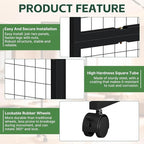 3 Pack Grid Wall Panel Rack, 3x6 Ft Metal Gridwall Display Stand with T-Base Wheels, Heavy-Duty Mobile Freestanding Racks with 20 Grid Hooks, for Retail Store, Craft Show, Boutique, Black