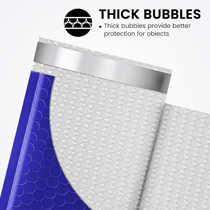 Fuxury 100Pcs 4x8 Bubble Mailers Royal Blue Shipping Padded Envelopes Usable Size 4x7' Waterproof Mailing Envelopes Bubble Padded for Mailing,Packaging, Small Business