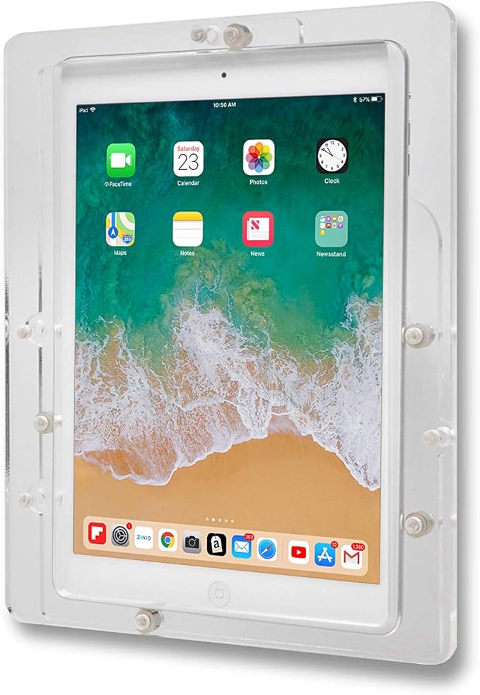 TABcare Anti-Theft Acrylic VESA Enclosure for Apple iPad Pro 12.9" 2015 2017 with Free Wall Mount Kit & 90-Degree Angle Charge Cable (iPad Pro 12.9" 1/2, Clear)