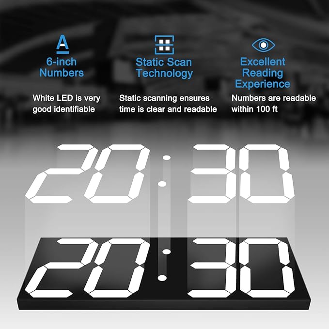 LED Large Digital Wall Clock, Oversize Wall Clock with 6” Numbers, Remote Control Count up/Countdown Timer Clock, Auto Dimmer, Big Calendar and Thermometer(White)