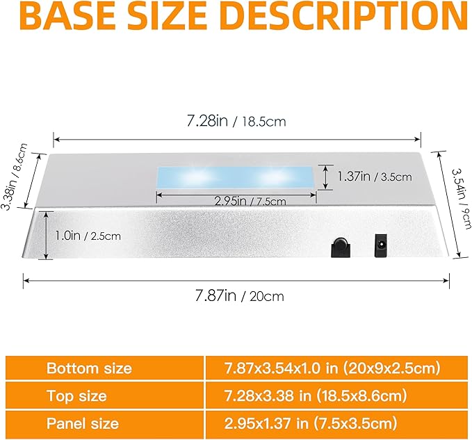 EUSTUMA LED Light Base Rectangle Display Stand In A Variety of Colors,Lighted Up Stand Color Changing Small LED for 3D Glass Crystal Art,Holiday Party Decoration. (Silver, Large)