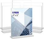 Acrylic Sign Holder 4x6 Inches 6 Pack T Shape Desktop Display Stand Vertical Double Sided Clear Table Menu Flyer Holder for Restaurants, Office, Shop, Wedding