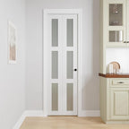 Bifold Doors for 24" x 80-3/4" Opening, 3-lite Tempered Frosted Glass Closet Folding Doors with Hardware kit Included, Easy Assembly, White