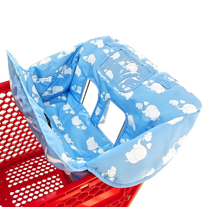 2-in-1 Shopping Cart and High Chair Cover for Baby, Padded Cover, Fold'n Roll Style, Portable with Carry Bag (Pink Elephant)
