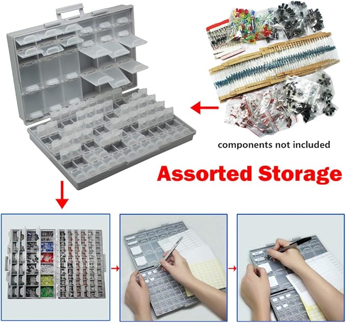 AideTek BOXALL96 96 Lids Enclosure SMD SMT Parts Organizer Surface Mount Box Labels