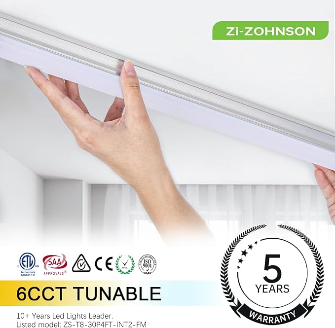 6 Pack 4FT Led Shop Lights,30W 3900LM 3000-6500K Tunable,T8 Tube Light with 6CCT,Milky Cover Linkable Fixture Lights for Workshop,Warehouse,Garage,Shop,Barn