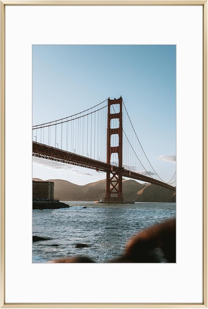 Frametory, 16x24 Metal Picture Frame with Mat for 12x18 Picture & Real Glass, Aluminum Photo Frame Collection (Gold, 1 Pack)