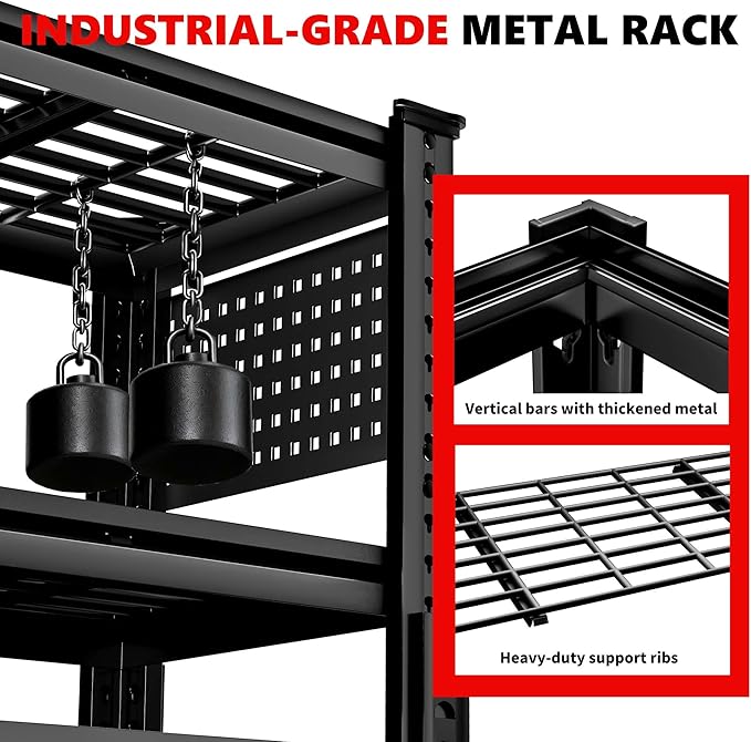 SILVEL 48.2" W Garage Shelving, 5000LBS Heavy Duty Metal Shelving, 2025 Grid Storage Shelves with 2 Side Pegboards, Industrial 5 Tier Shelves for Basement Pantry Warehouse Supermarket, 2 Pack