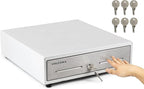 Volcora 13" Manual Push Open Cash Register Drawer for Point of Sale (POS) System - White with Stainless Steel Front Touch Panel - with 4 Bills and 5 Coin Slots, Key Lock with Removable Coin Tray