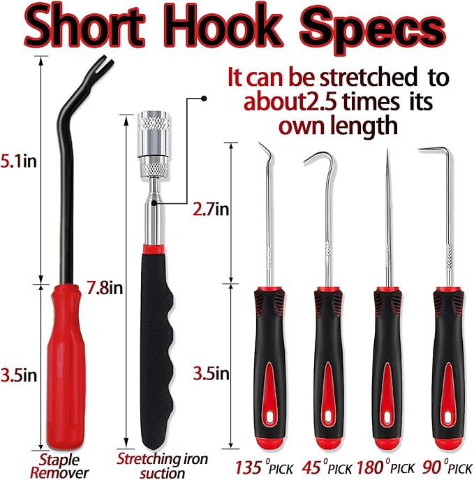KEZE 15Pcs Carbon Steel Precision Pick & Hook and Trim Removal Tool Set with Scraper and Magnetic Telescoping Tool Kit for Remove Automotive Electronics Maintenance Hoses Gasket Hand Pick Up Tools