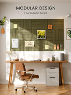 Bumusty Large Cork Board Alternative-36 x24 Felt Bulletin Board Tiles, with 30 Pushpins, 40 Adhesive Tabs, 6-Pack Slat Wall Paneling, Cork Boards for Office Push Pin Board Felt Board-Olive Green