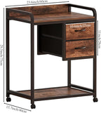 Large Printer Stand with 2 Fabric Drawers, Mobile Printer Table with Wheels and Computer Tower Slot for Home Office Storage and Organization, Rustic Brown (Rustic Brown)
