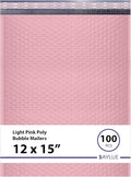 Light Pink Large Poly Bubble Mailers 12x15 inch | Self Seal Padded Envelopes Cushioned Bubble Mailer | Usable Size 12x15 | WaterProof | Lightweight mailing Shipping Bags | 100 Pack Bulk
