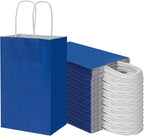 100 Pack 5.25x3.25x8.25 Inch Small Royal Blue Kraft Paper Bags with Handles Bulk, Toovip Gift Wrap Bags for Favor Grocery Retail Party Birthday Shopping Business Goody Craft Merchandise Take Out Sacks