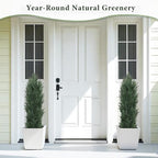 THE BLOOM TIMES 4ft Topiary Trees Artificial Outdoor Set of 2, UV Resistant Faux Cedar Pine Cypress Bushes & Shrubs, Fake Plants for Front Porch Outside Planter Patio Christmas Decor 4 Foot Tall