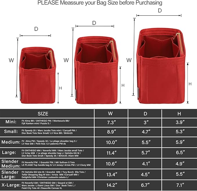 ZTUJO Purse Organizer Insert For Handbags, Silky Touching Bag Organizer Insert With Bottle Holder, Perfect for Speedy, Neverfull, Tote,ONTHEGO,Artsy,Handbag and More (Slender Large, Silky Red)