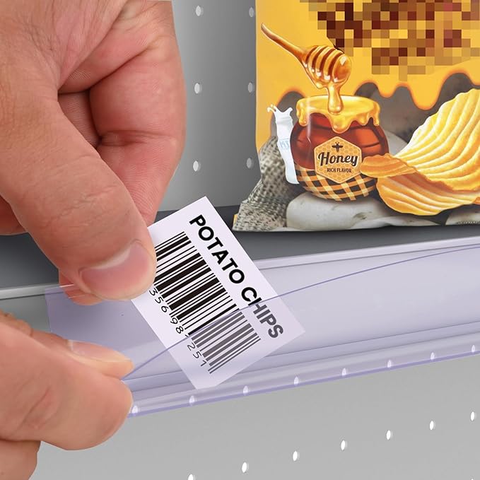 Shelf Label Strips, Pro Painter 100 Pack Self Adhesive 1.5”H Shelf Strip Price Tag Holder for Plastic, Metal and Wood Gondola Shelf, Clear Plastic Front/Clear Back Sign Holder for 48” Long Shelf