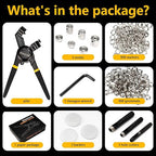 Heavy Duty Grommet Tool Kit of 1/2" 5/16" and 3/8",Multi Size Handheld Eyelet Tool Plier Rivet Press with 900 pcs Silver Grommets for Tarp Leather Fabric