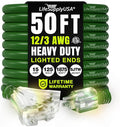 50ft Outdoor/Indoor Extension Cord 3-Outlet 12/3 Gauge Extra Heavy Duty ETL Listed, 3 Prong SJTW, Waterproof, Flexible Cold-Resistant Long Power Cord,15A 125V 1875W, Green by LifeSupplyUSA