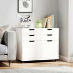 File Cabinet, White Filing Cabinet w/Universal Wheels, Wood Printer Stand w/4 Drawers & 2 Doors, Rolling File Cabinets for Home Office, Living Dining Room (White, 4 Drawers & 2 Doors)