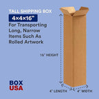 BOX USA 4x4x16 Tall Corrugated Boxes, Tall, 4L x 4W x 16H, Pack of 25 | Shipping, Packaging, Moving, Storage Box for Home or Business, Strong Wholesale Bulk Boxes
