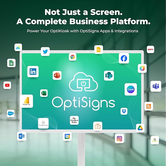 OptiSigns OptiKiosk 32 – Digital Signage Kiosk with 32” Touchscreen, Full HD Display, Preloaded Software for Remote Management, Subscription Required (with Stand & Rechargeable Battery)