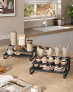 SONGMICS Display Risers, Set of 2 Engineered Wood Perfume Organizer Stand, 3-Tier Cupcake Stand Holder, Spice Rack, Shelf Risers for Figures, Dessert Shelves, Ebony Black and Ink Black UKCS116B01