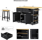 Rolling Kitchen Island with 2 Bar Stools, Drop Leaf & Power Outlet, Large Kitchen Islands Cart on Wheels, Movable Kitchen Island with 5 Open Shelves & Towel Rack for Kitchen, Dining Room, 48″, Black
