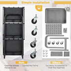 Goplus Folding Utility Cart on Wheels, 250lbs 3-Tier Rolling Tool Cart w/Lockable Casters & Compartments, Fast Fold up Collapsible Metal Service Cart for Office, Garage, Kitchen, Black
