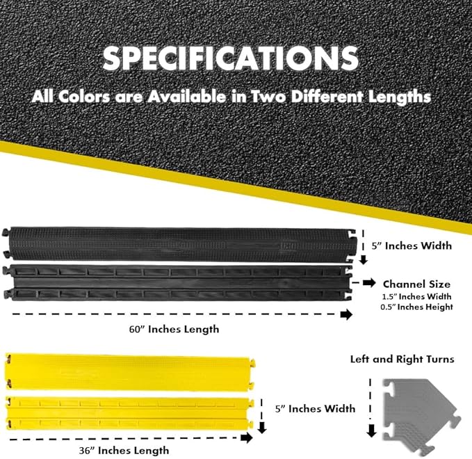 Kable Kontrol Drop Over Floor Cord Cover – 60” Inch Long 1 Channel Cable or Wire Protector – 30 Pcs Bulk Pack - Rubber Ramp for Indoor and Outdoor Use – Yellow