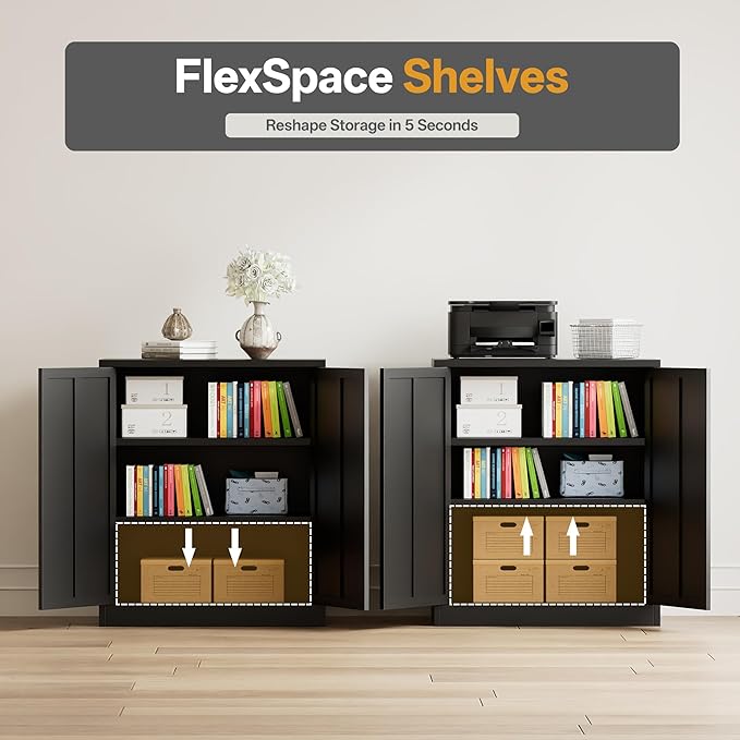 Metal Garage Storage Cabinets，Metal File Cabinet with 2 Adjustable Shelves, Lockable Storage Cabinets for Office, Home, Garage, Warehouse 36" H x 31.5" W x 15.7" D (Black)