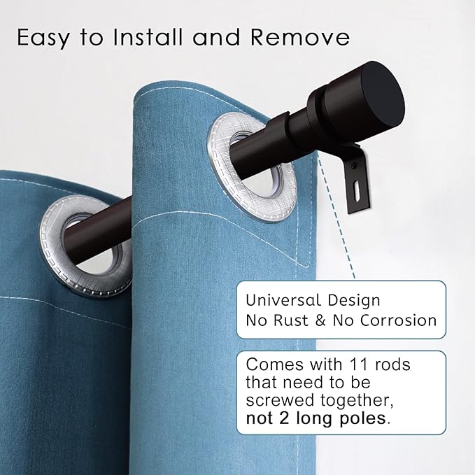 Curtain Rods for Windows 16 to 170 Inches Adjustable Length 1 Inch Diameter Window Curtain Rod with Aluminium End Cap, Antique Bronze
