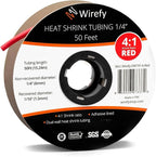 Wirefy 1/4" Heat Shrink Tubing - 4:1 Ratio - Adhesive Lined - Resistant Heat Shrink - 50 Feet Roll - Red