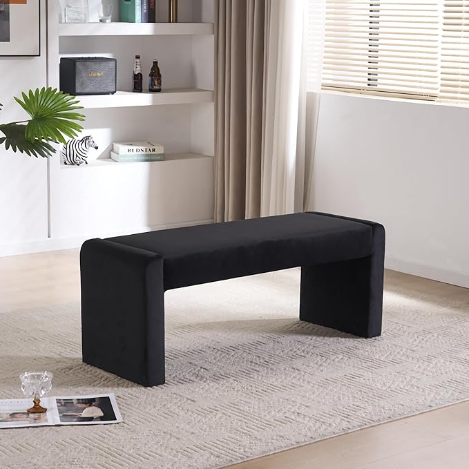Velvet Entryway Bench End of Bed Bench Upholstered Modern Window Bench Comfy Ottoman for Dining Room/Bedroom/Living Room/Hallway/Indoor (Black)