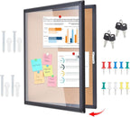 Enclosed Bulletin Board 28x26 Inch Indoor Outdoor Tamper-Proof Cork Wall-Mounted Notice Board with Rust-Resistant Aluminum Frame & Lock for Hospital, Restaurant Kitchen, Office (Black Frame)