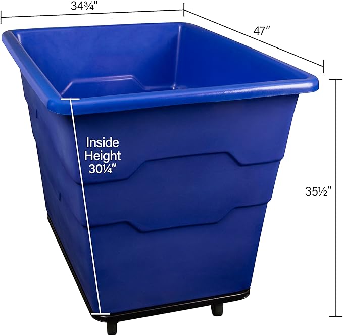 Commercial 16 Bushel Utility Cart with Steel Base, Poly Box Basket Truck, Laundry Cart, and Rolling Trash Bin, 47-Inch x 34.75-Inch x 35.5-Inch, 1000 Pound Weight Capacity, Red