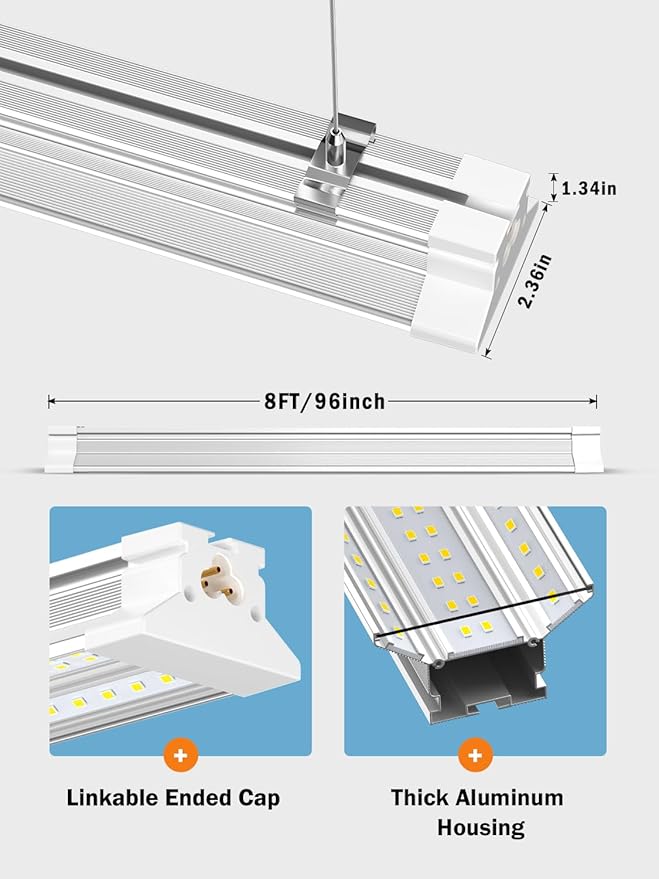Super Bright New Upgrade Hanging | Surface Mount 8' 120w 5000k 20000lm 8ft Led Shop Light, Linkable Ceiling Lighting Garage Lights | Led Shop Lights 8ft for Garage Workshop Shop Warehouse