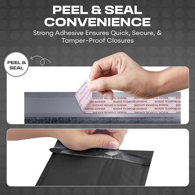 Black Large Poly Bubble Mailers 12x15 inch | Self Seal Padded Envelopes Cushioned Bubble Mailer | Usable Size 12x15 | WaterProof | Lightweight mailing Shipping Bags | 100 Pack Bulk