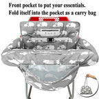 2-in-1 Shopping Cart and High Chair Cover for Baby, Padded Cover, Fold'n Roll Style, Portable with Carry Bag (Gray Elephant)