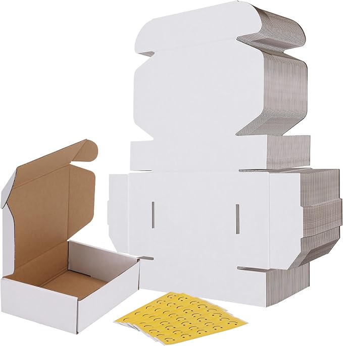 RLAVBL 7x5x2 Small Shipping Boxes Set of 40, White Corrugated Cardboard Mailer Box for Packing, Mailing, Business