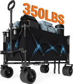 35" Foldable Wagon for Beach with 350lbs Weight Capacity, Heavy Duty 280L Extra Large Collapsible Foldable Wagon for Camping, All Terrain Beach Wagons Extended with Cup Holders for Sand