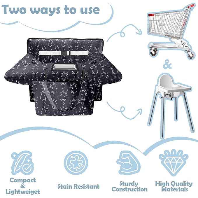 Shopping Cart Cover for Baby 2-in-1 High Chair Cover with Safety Harness Multifunctional Grey Cat Cart Covers for Babies Soft Padded Grocery Cart Cover for Baby Boy Girl