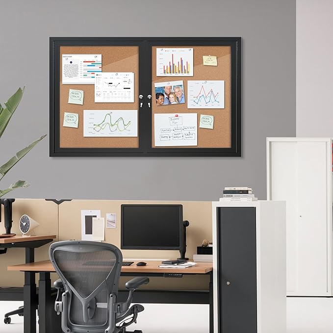 Mifuro 48"x30" Enclosed Bulletin Board, Outdoor Lockable Weather-Resistant Aluminum Cork Noticeboard for School & Office,Black Frame w/Cork